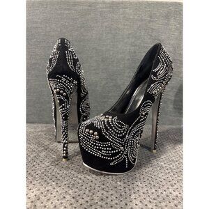 Black Rhinestone Platform Stiletto High Heels By Shiekh Size 6 Man-Made Material